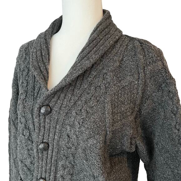 Arancrafts Ireland Gray Merino Wool Fisherman Shawl Cardigan Medium Grandpacore - Picture 3 of 5